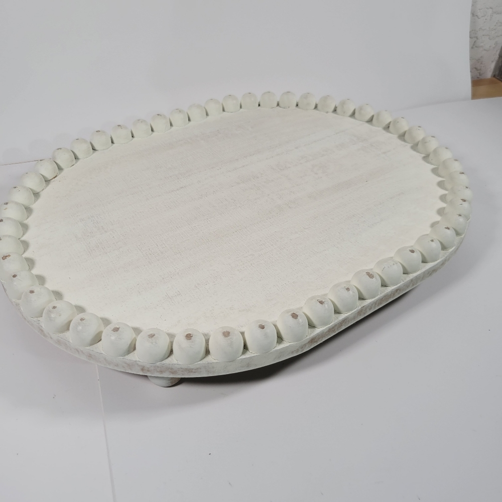 White Beaded Tray Rustic Farmhouse Decor
